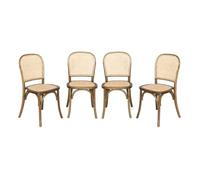 Alice's Garden sweeek - Lot de 4 chaises Vintage en Bois avec Assise et Dossier en rotin. Coloris Marron Vieilli. L 44.5 x P 48 x H 89.5cm