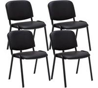 CLP Chaises visiteur Ken – Lot de 4 empilables en similicuir, piètement métal – Noir
