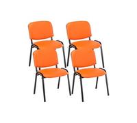 Lot de 4 chaises visiteur Ken en similicuir et piètement noir , Orange