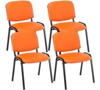 Lot de 4 chaises visiteur Ken en similicuir et piètement noir , Orange