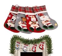 Lot de 4 chaussettes de Noël rouges | Ours conteneur de Père Noël 3D | Kit de 4 chaussettes de Noël - pour bonbons, chocolat, fêtes de Noël, cheminée, arbre