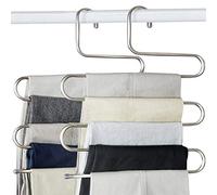 Lot de 4 cintres en Forme de S en Acier Inoxydable pour Pantalons, Jeans, écharpes - Argenté (Lot de 4 avec 10 Clips)