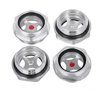 Lot de 4 compresseurs d'air argentés en verre trempé G1 pouces Filetage Jauge de niveau d'huile Indicateur à point rouge pour pompe réservoir Corps en alliage d'aluminium Fenêtre en verre trempé Max