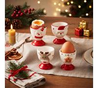 Lot de 4 Coquetier Oeuf, Coquetiers en Céramique Noël | Coquetiers pour les Tables de Petit Déjeuner, la table à manger et le camping