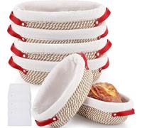 Lot de 4 corbeilles à pain ovales en corde de coton de 25,4 cm avec doublures et couvercles pour la cuisson au levain pour boulanger, épouse, maman (2 pièces)