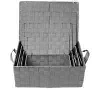 Lot de 4 Corbeilles avec sangles et couvercles en Polypropylène - Gris