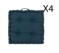Lot de 4 coussins de sol carré, coussin d'assise en coton coloris bleu foncé - Longueur 40 x Profondeur 40 x Hauteur 8 cm