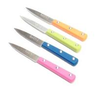 Lot de 4 Couteau de cuisine LA FOURMI ABS COULEUR ROSE/BLEU/ORANGE/VERT OFFICE INOX 1/2 SOIE 10 CM code 2956