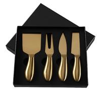 Lot de 4 couteaux à fromage dorés, couteau, fourchette et pelle à fromage en acier inoxydable avec poignée creuse, accessoires pour plateau de charcuterie, coffret cadeau pour crémaillère et mariage