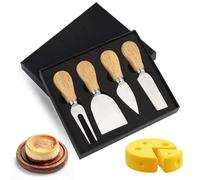 Lot de 4 couteaux à fromage - Mini couteau à fromage, coupe-fromage, couteau à fromage de qualité avec poignée en bois - Outil à fromage de cuisine en acier inoxydable - Coffret cadeau