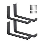 Lot de 4 crochets d'étagère robustes de 22,9 cm en J avec rebord - Fixation murale en fer - En forme de L - Noir mat HOME MASTER HARDWARE
