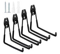 Lot de 4 crochets muraux pour garage, crochets muraux robustes, crochets muraux caoutchoutés, crochets muraux de garage pour échelles, appareils, outils, chaises, tuyaux et vélos (noirs)