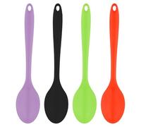 Lot de 4 cuillères de cuisine en silicone - 27 cm - Cuillères mélangeurs à long manche - Cuillères en silicone anti-adhésives pour cuisine, pâtisserie et remuage - Cuillères de service en silicone