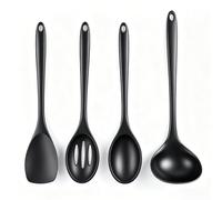 Lot de 4 cuillères de cuisine pour mélanger, set d'ustensiles de cuisine en silicone, cuillères en silicone antiadhésives pour cuisiner, cuisiner, mélanger et servir (Noir)
