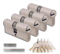 Lot de 4 Cylindres de Serrure en Laiton 35/35 mm, Double Entrée, Vis et Clés incluses, Montage facile pour Porte et Garage, Clé unique, Longueur 70 mm