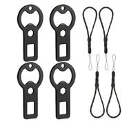 Lot de 4 décapsuleurs porte-clés en métal plat portable avec cordes et crochet, porte-clés robuste pour camping, voyage et fêtes, noir