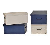 'Lot de 4 Déco Carton Blanc et Bleu de la série "classic en crème à fines rayures. XXL Volume, superbe look et super stabilité. chaque boîte avec les 51 x 37 x 24 cm - pc-topp pour maison, bureau, Linge, boîte cadeau, etc.