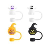 Lot de 4 décorations de paille effrayantes pour Halloween | Couvercle en paille citrouille fantôme pour gobelets, tasses, accessoires, bouteilles d'eau, effrayant, Halloween, fête