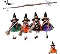 Lot de 4 décorations de sorcière d'Halloween à suspendre - Poupée de sorcière - Accessoires photo - Décoration de collection effrayante à suspendre pour fenêtre, jardin, terrasse, maison hantée