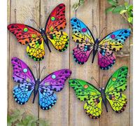 Lot de 4 décorations murales en forme de papillon en métal - Décoration murale d'extérieur à suspendre pour jardin, cour, salon, chambre à coucher, terrasse, balcon - 24,4 cm