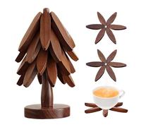 Lot de 4 Dessous de Plat en Bois pour Plaque Chaude - Support de Casserole et Théière Résistant à la Chaleur - Design Arbre Naturel - Protège Table Pliable et Lavable