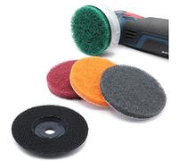 Lot de 4 disques de nettoyage + 1 plateau de ponçage non tissé abrasif 76 x 10 mm Non tissé de nettoyage pour plaque en métal 76 mm Meuleuse d'angle sans fil (grain 240, 320, 600, 1500 + assiettes)