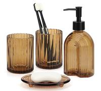 Lot de 4 distributeurs de savon de 330 ml, 2 gobelets à dents et | Amber Ensemble d'accessoires de salle de bain pour brosses à dents et cotons-tiges, motif arc-en-ciel