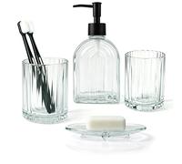 Lot de 4 distributeurs de savon de 400 ml, 2 gobelets à dents et | Ensemble d'accessoires de salle de bain transparent, organiseur de salle de bain pour brosses à dents et cotons-tiges