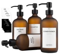 Lot de 4 distributeurs de savon en verre brun mat | Flacons de shampoing rechargeables de 500 ml | Distributeur de liquide vaisselle pour la cuisine | Distributeur à pompe en acier inoxydable | Flacon
