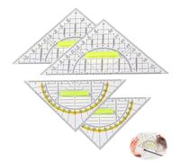 Lot de 4 équerres avec poignée, géométrique, triangulaire, antidérapant, léger, en plastique transparent, géométrique, flexible, idéal pour les étudiants, les designers, la peinture, la cartographie