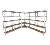 Lot de 4 etagères de rangement de 90cm & 1 etagère d'angle galwix, ensemble de rayonnages de garage fini acier galvanisé