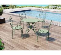 Vente-unique - Lot de 4 fauteuils de Jardin empilables en métal façon Fer forgé - Vert Amande - GUERMANTES de MYLIA