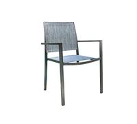 Lot De 4 Fauteuils De Jardin En Aluminium Et Textilène Empilable Aspect Teck Gris Santorin - Jardiline Multicolore