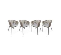 Alice's Garden - Lot de 4 fauteuils de Jardin en Corde Beige et Acier galvanisé. Coussin Beige