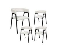Lot de 4 fauteuils de table design en métal et velours côtelé coloris crème - AMORY - ALTOBUY