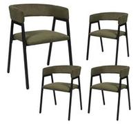 Lot de 4 fauteuils de table design en métal et velours côtelé coloris vert - AMORY