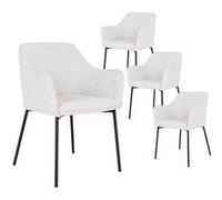 Lot de 4 Fauteuils de Table Tissu Bou lanc Chiné Pieds Métal Noir - LOANA -