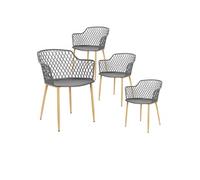 Lot de 4 Fauteuils Gris Pieds Effet Bois Verni - TRESSIE -
