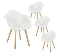 Lot de 4 Fauteuils Imitation Laine Motif Patchwork Blanc - ROHAN - ALTOBUY Blanc G