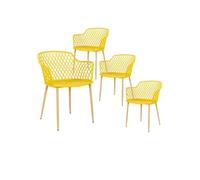 Lot de 4 Fauteuils Jaunes Pieds Effet Bois Verni - TRESSIE -