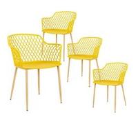 Lot de 4 Fauteuils Jaunes Pieds Effet Bois Verni - TRESSIE - ALTOBUY Jaune G