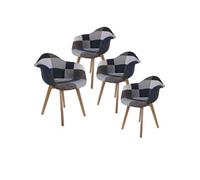 Lot de 4 Fauteuils Patchwork Bleu et Gris - DAMAS -