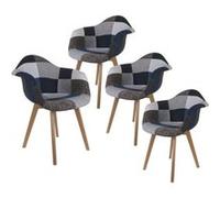Lot de 4 Fauteuils Patchwork Bleu et Gris - DAMAS - ALTOBUY Bleu G