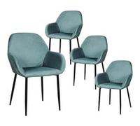 Lot de 4 Fauteuils Velours Côtelé Bleu Canard - ALESSIA -