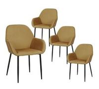 Lot de 4 Fauteuils Velours Côtelé Jaune Moutarde - ALESSIA -