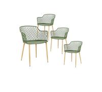 Lot de 4 Fauteuils Verts Pieds Effet Bois Verni - TRESSIE -