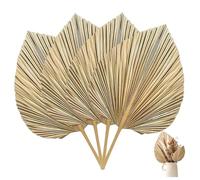 Lot de 4 feuilles de palmier, 17 x 9 feuilles palmier naturellement séchées pour décoration bohème dorée avec tiges, bouquet frondes tropicales pour bohème, mariage, maison, cuisine, décoration
