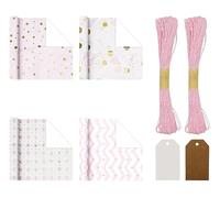 Lot de 4 feuilles de papier cadeau de 50 x 70 cm - Pour anniversaire, Saint-Valentin - Rose - Avec ruban adhésif double face - Pour femme