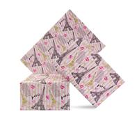 Lot de 4 feuilles de papier cadeau Paris Tour Eiffel 50 x 70 cm Fond rose avec thème voyage romantique pour anniversaire, anniversaire de mariage, Saint-Valentin