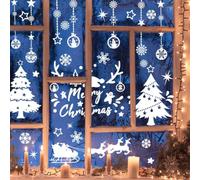 Lot de 4 feuilles de stickers statiques réutilisables en PVC givré double face pour maison, café, boutique, flocons de neige et rennes, 20 x 30 cm